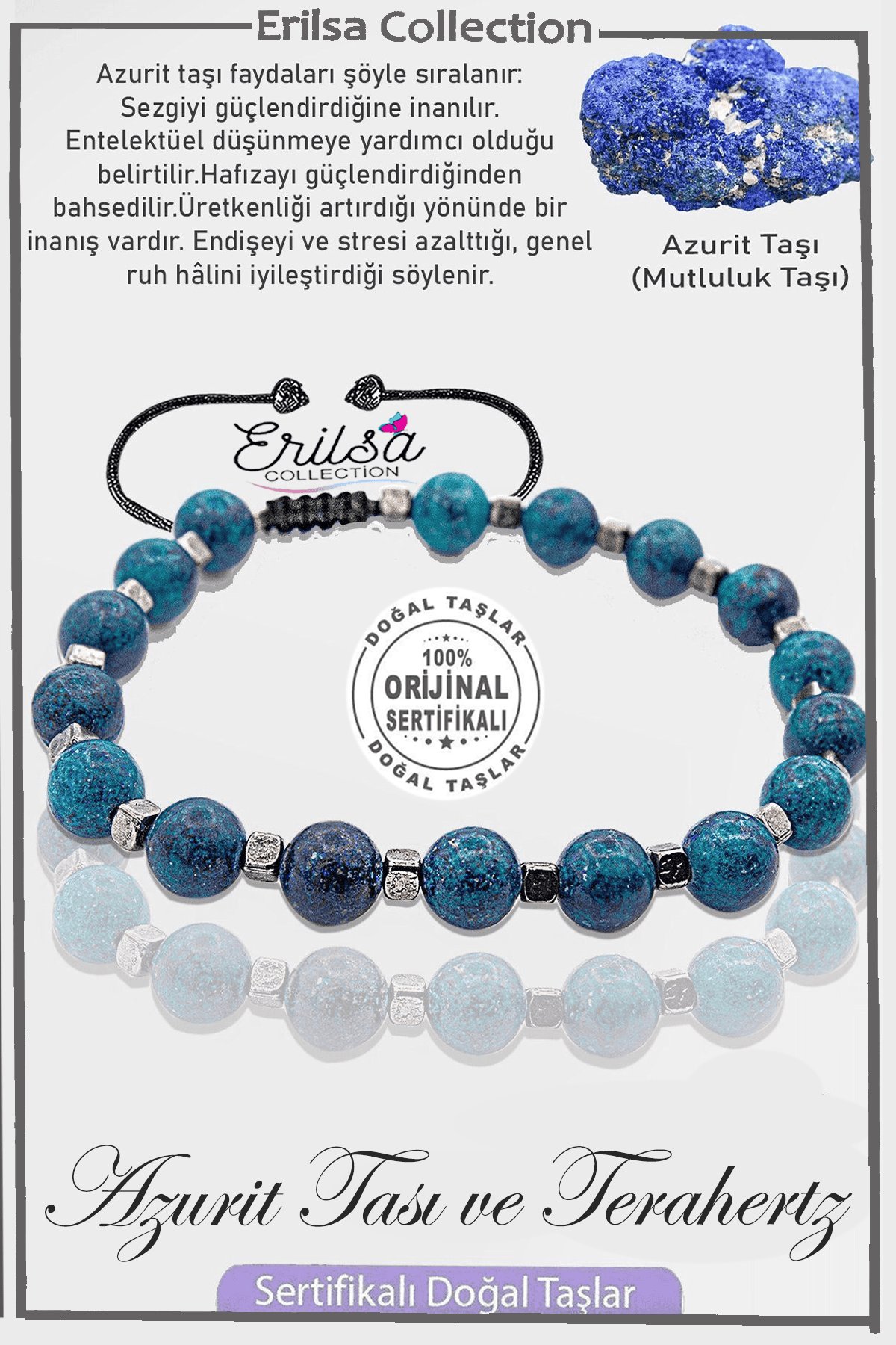 Sertifikalı Gerçek AAA+ Terahertz - Azurit Taşı Bileklik