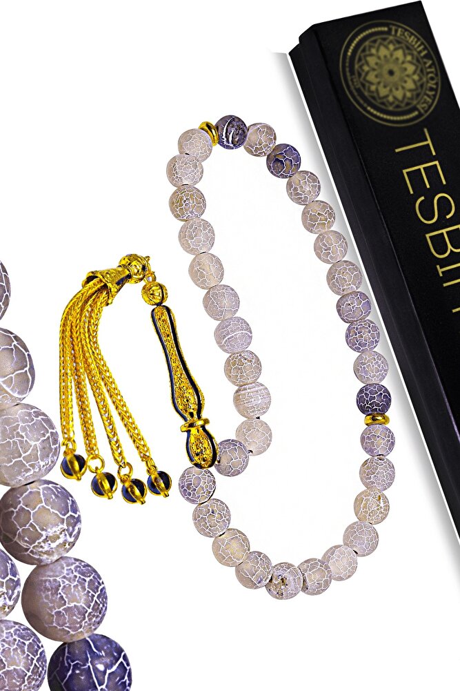 Sertifikalı Telkari Püskül Mor Doğal Akik Tesbih