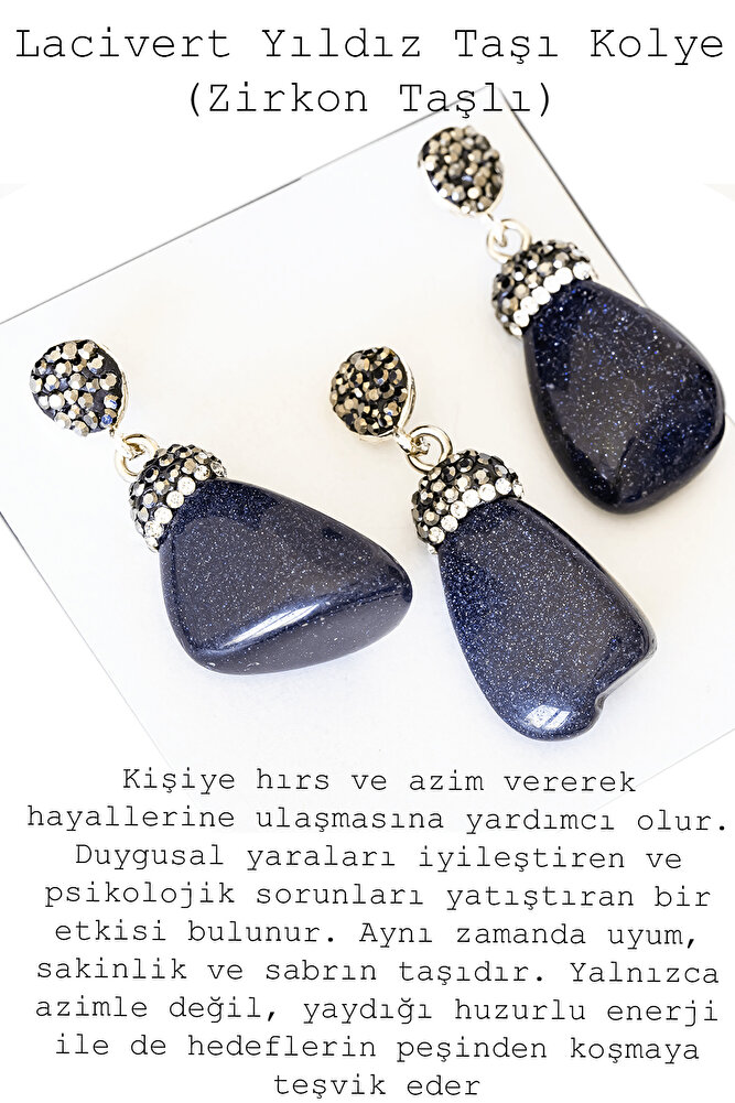 Sertifikalı Zirkon Taşlı Tamburlanmış Lacivert Mavi Yıldız Taşı Kolye