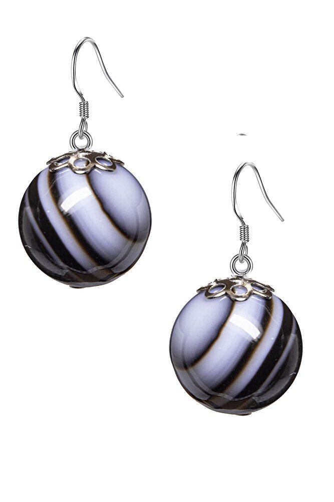 Sertifikalı Siyah Akik Doğal Taş Küpe