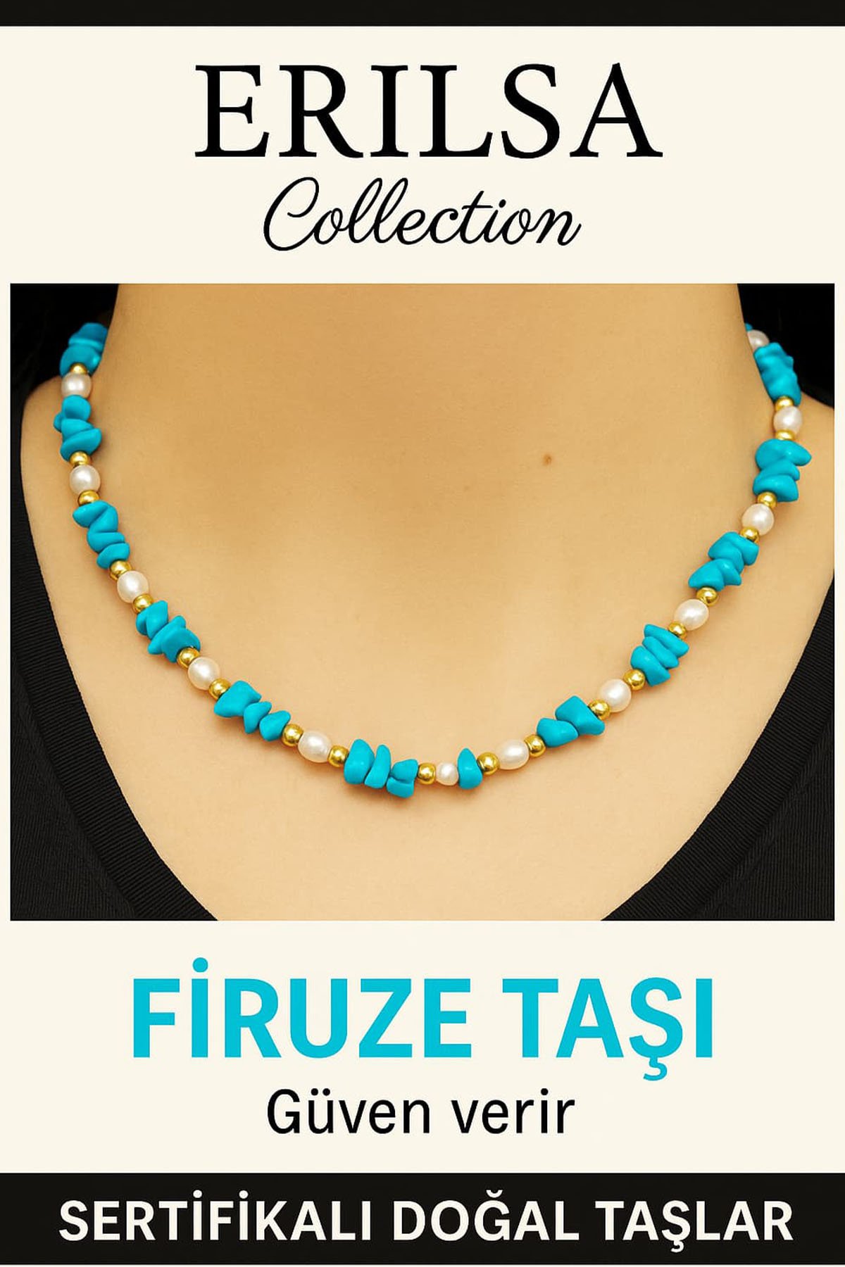 Sertifikalı Kırık Taşlı Model İnci – Firuze Taşı Kolye – Şifa ve Koruma Enerjisi