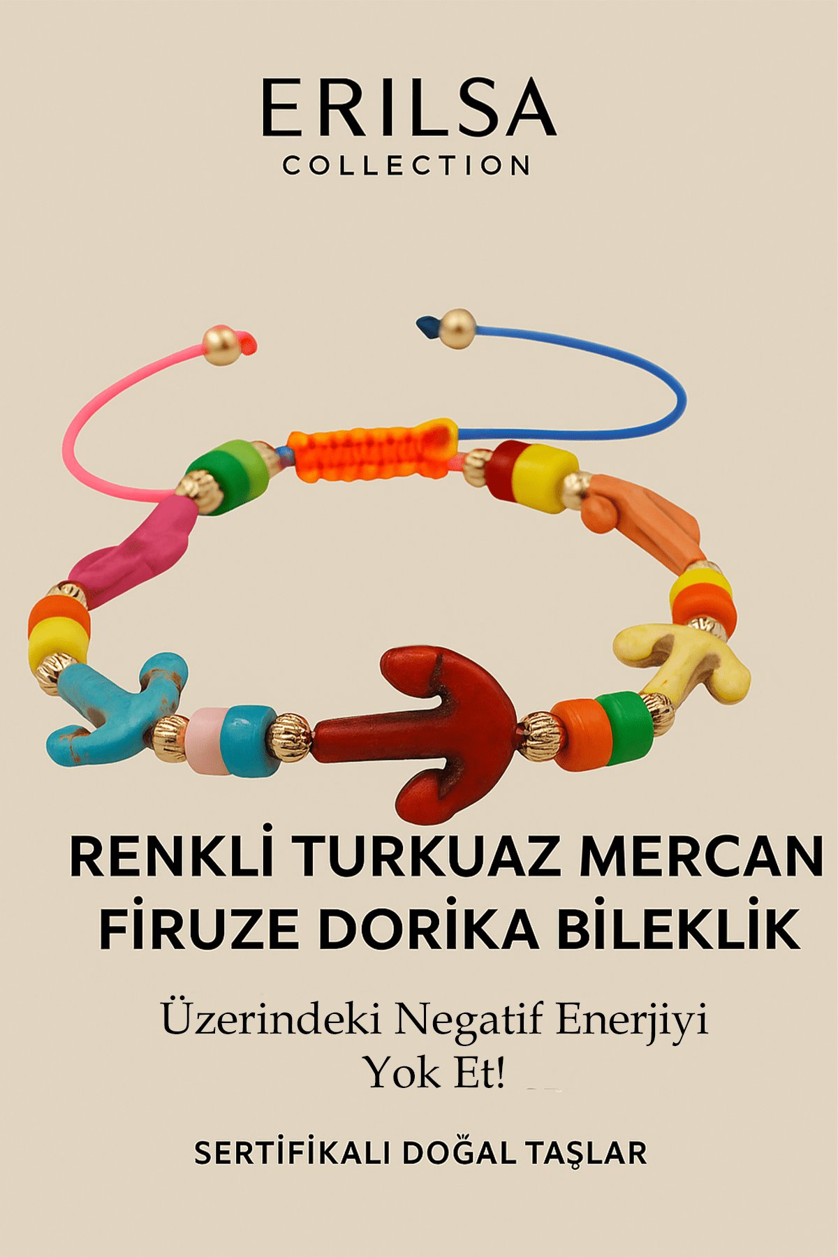 Sertifikalı Çapa Renkli Turkuaz Mercan Firuze Taşı Bileklik – Negatif Enerjiyi Yok Et Gücünü Hisset