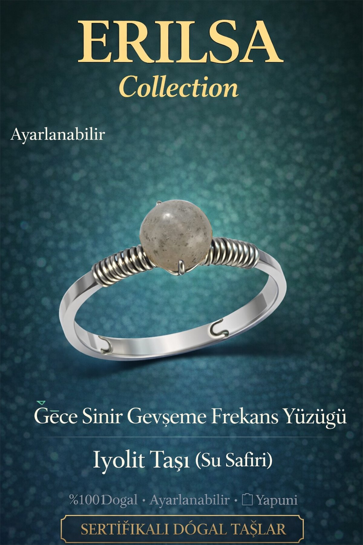 Sertifikalı Gece Sinir Gevşeme Frekans Yüzüğü – İyolit Taşı Ayarlamalı İnce Kasa Başak Balık Yengeç