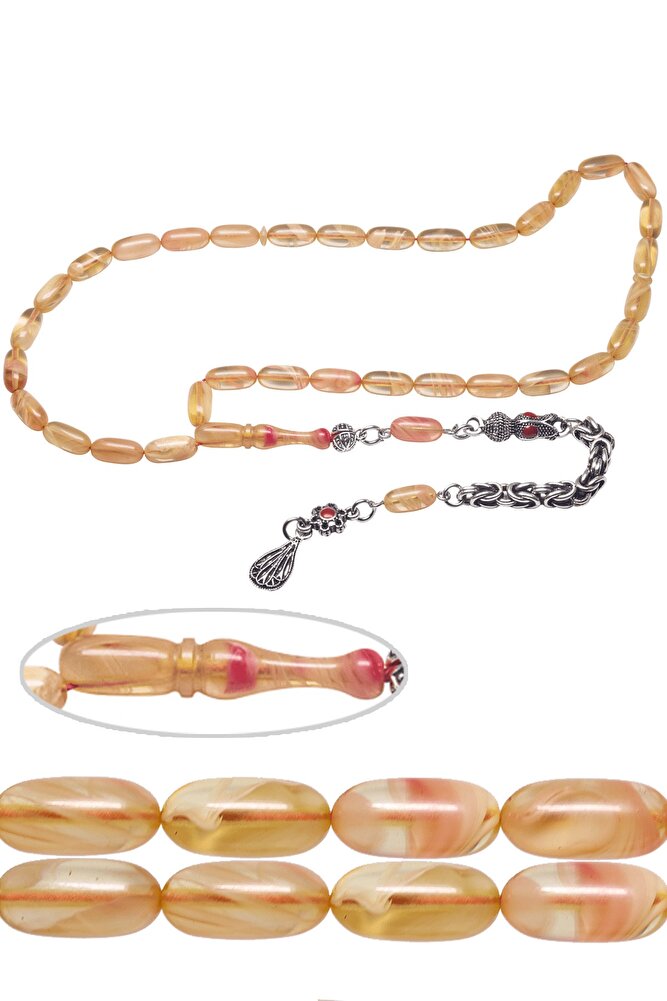 Sertifikalı Sarı Renkli Sıkma Kehribar Tesbih