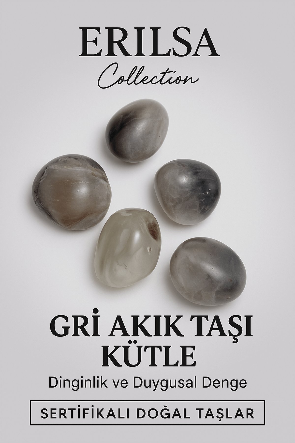 Sertifikalı Gri Akik Taşı Kütle 25–30 mm Duygusal Denge Sakinlik ve Koruma Taşı