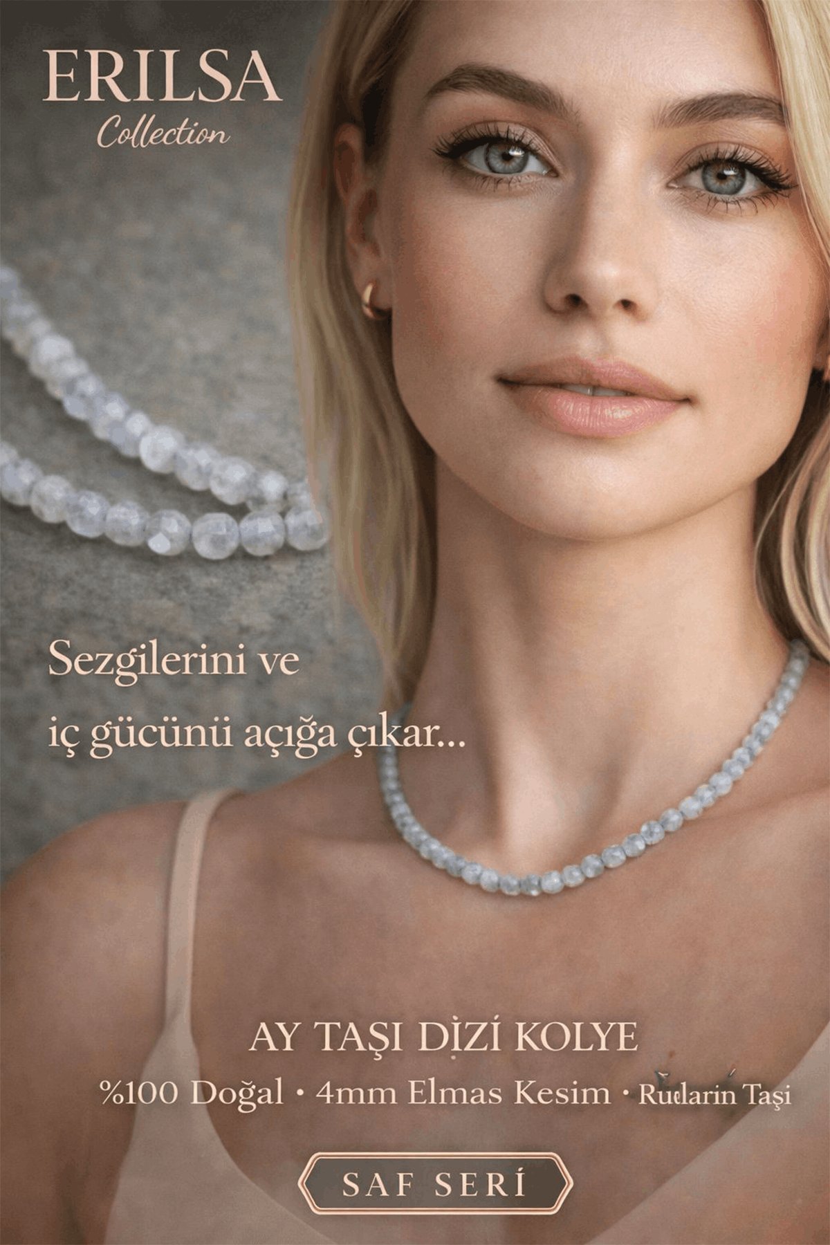 Sertifikalı Ay Taşı Dizi Kolye - 4mm Elmas Kesim Minimal Seri Doğal Taş Kolye Kadın