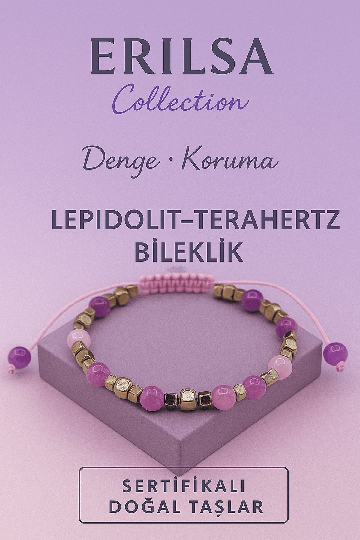 Sertifikalı Terahertz Lepidolit Taşı  Bileklik – Denge, Koruma ve Huzur Veren Doğal Taş