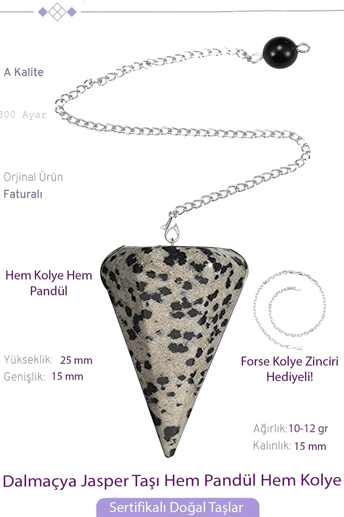 Sertifikalı Dalmaçya Jasper Taşı Pandül Sarkaç Hem Pandül - Hem Kolye