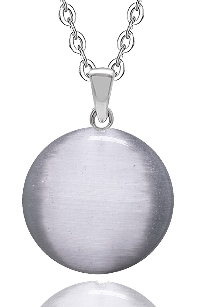 Sertifikalı Yuvarlak Doğal Gri Akik Taşı Kolye