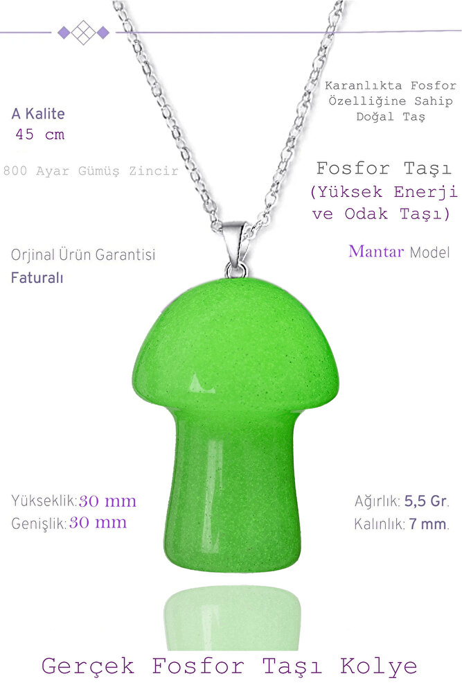 Sertifikalı Mantar Model Fosfor Taşı Kolye (Gümüş Aparatlı)
