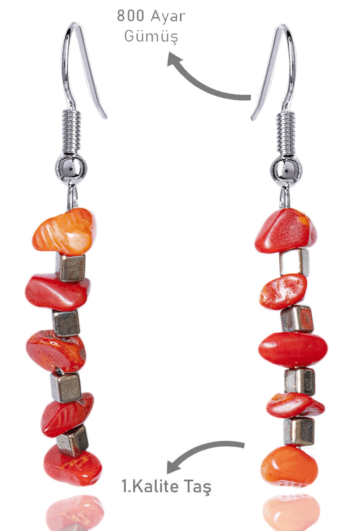 Sertifikalı Kırık Taşlı Model Kırmızı Mercan Taşı Küpe