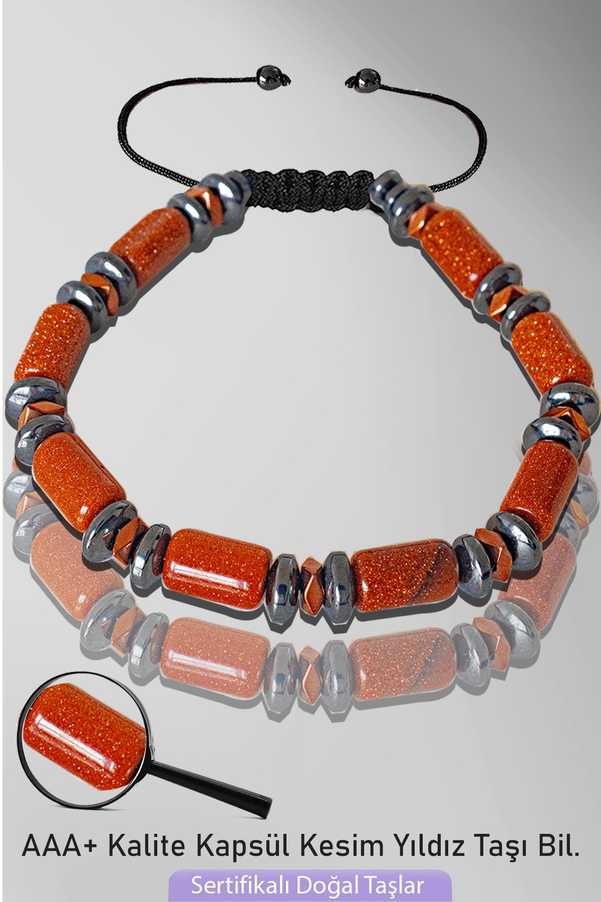 Sertifikalı Rose Hematitli Kapsül Model AAA+ Kahverengi Yıldız Taşı Bileklik