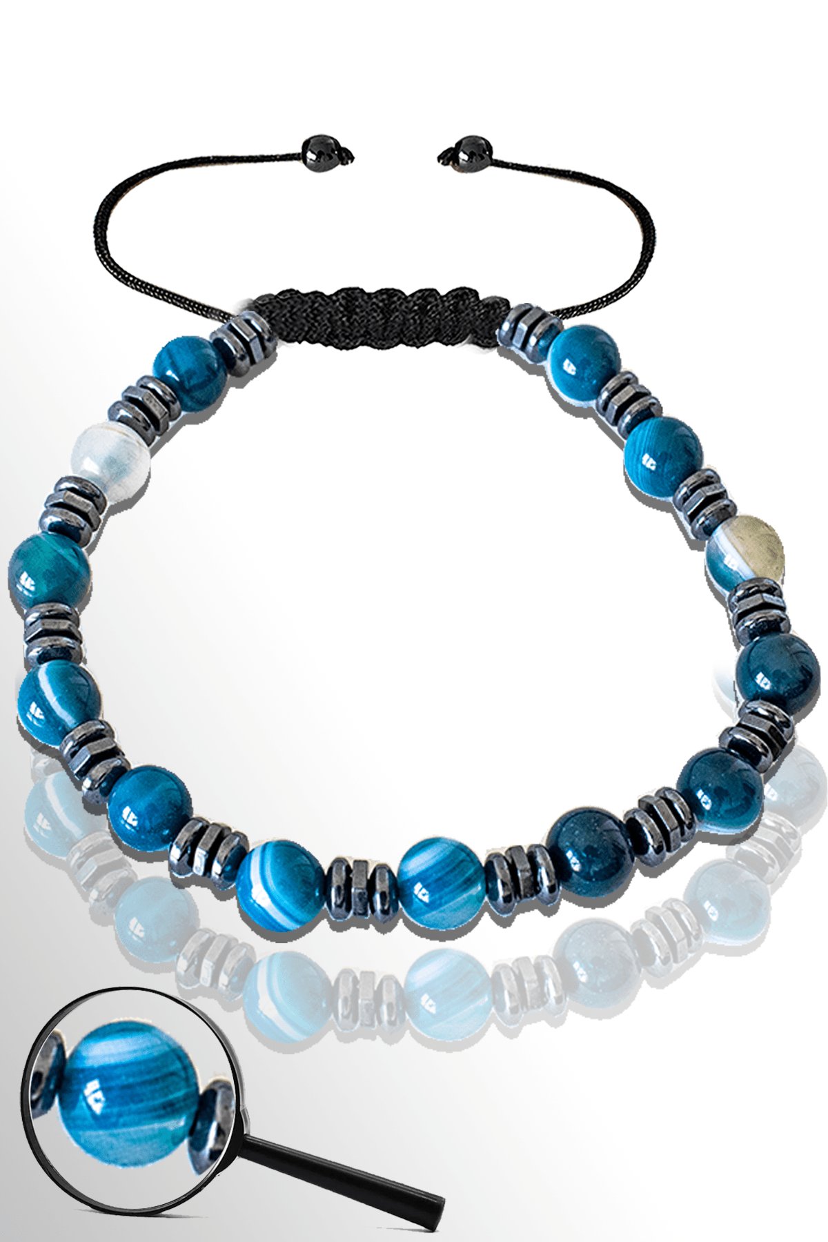 Sertifikalı Hematitli 6 Mm Doğal Koyu Mavi Akik Taşı Bileklik - Ayarlamalı