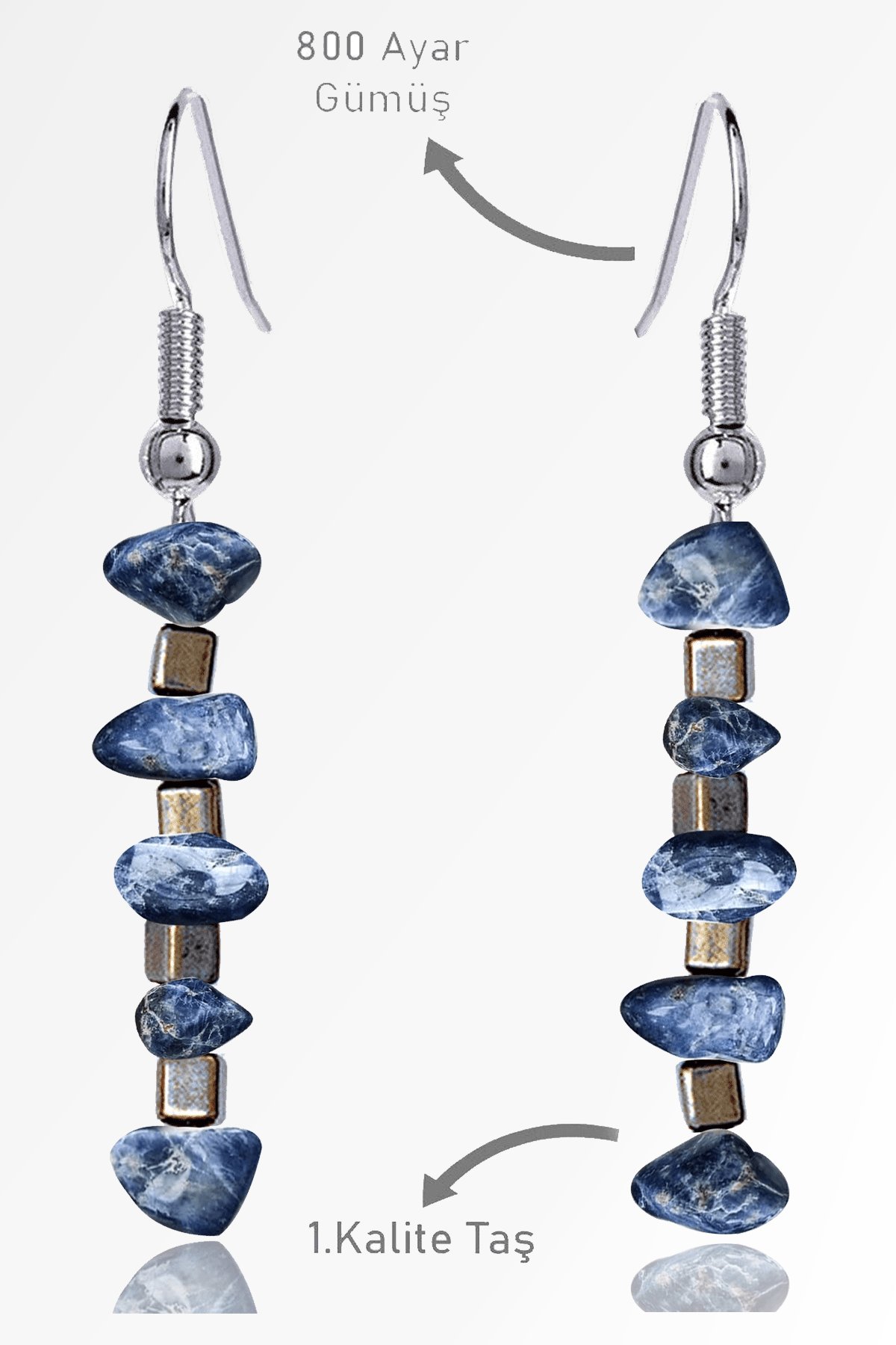 Sertifikalı Ham Kırık Taşlı Model Sodalit Taşı Küpe