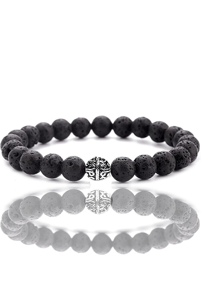 Sertifikalı Gerçek Volkanik Lav Taşı Bileklik - Gümüş Aparatlı