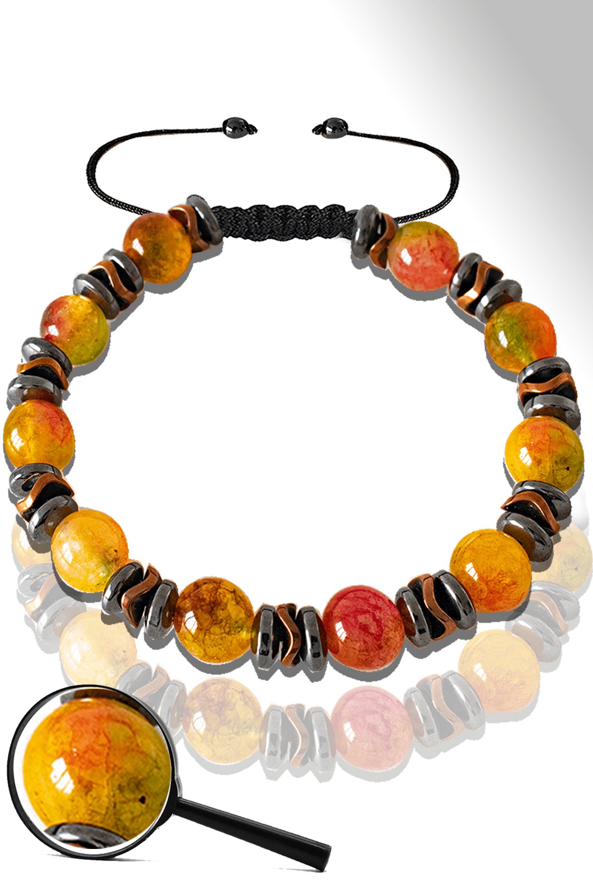 Sertifikalı AAA+ Rose Hematitli Turuncu Yeşil Mor Renkli Kuvars Taşı Bileklik