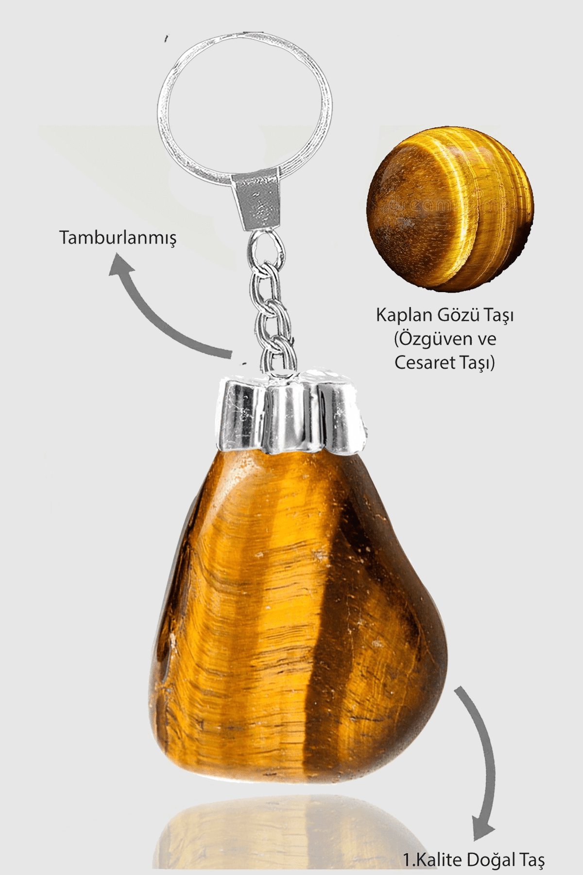 Sertifikalı Ham Kaplan Gözü Taşı Doğal Taş Anahtarlık
