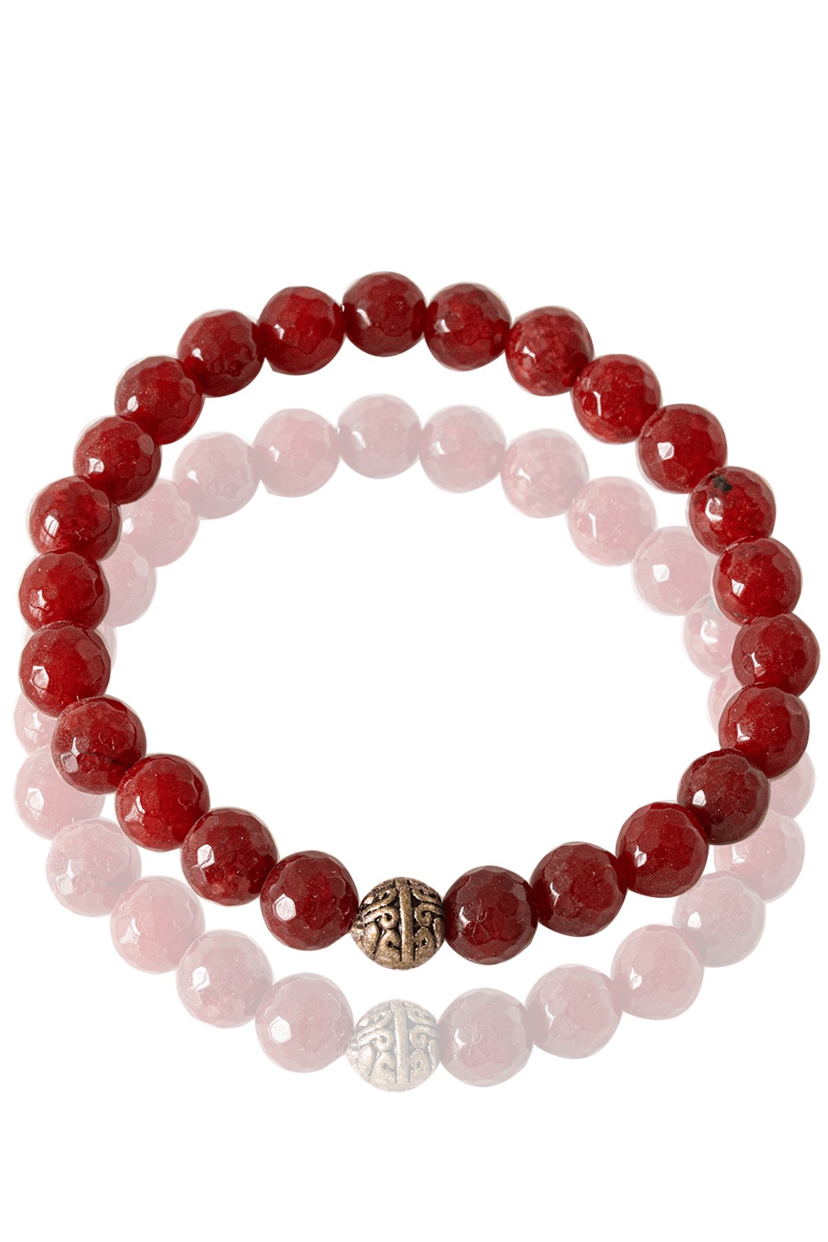 Sertifikalı Fasetli Kırmızı Akik Taşı Bileklik - Gümüş Aparatlı