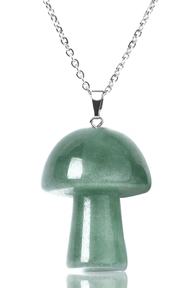 Sertifikalı Mantar Model Aventurin Taşı Kolye (Gümüş Aparatlı)