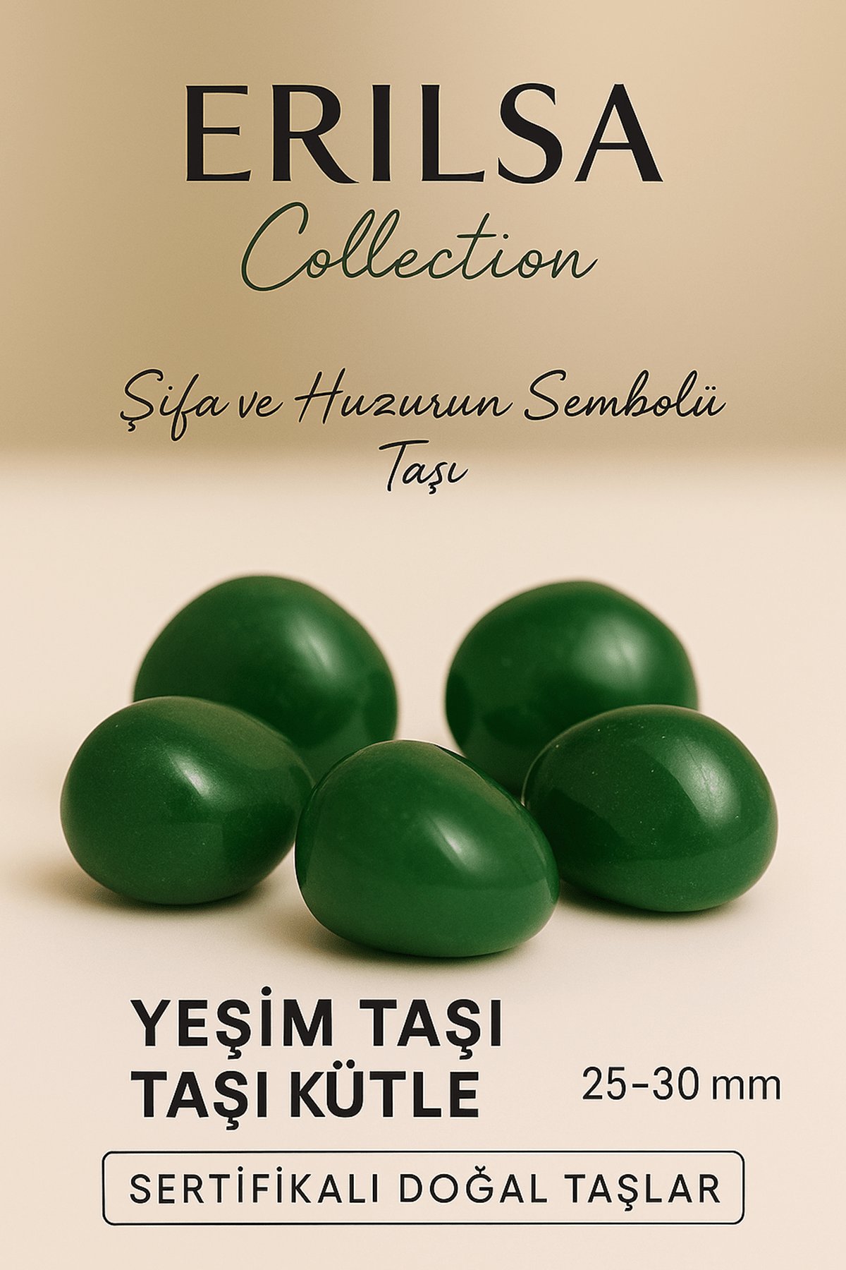 Sertifikalı Yeşim (Green Jade) Taşı Kütle 25–30 mm – Şifa ve Huzurun Sembolü