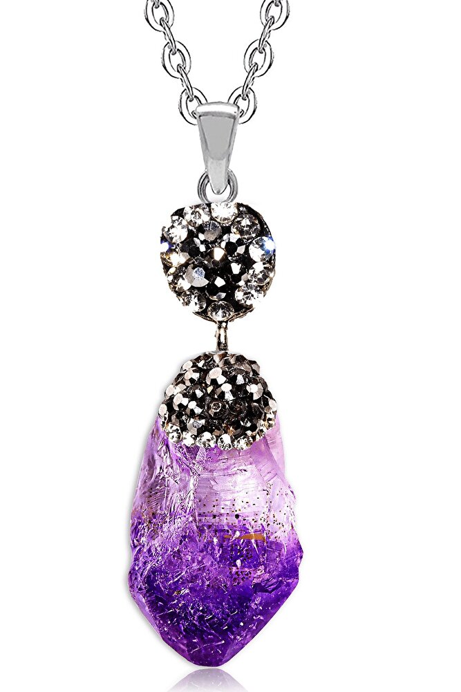 Sertifikalı Ham İşlenmemiş Zirkon Taşlı Model Ametist Taşı Kolye