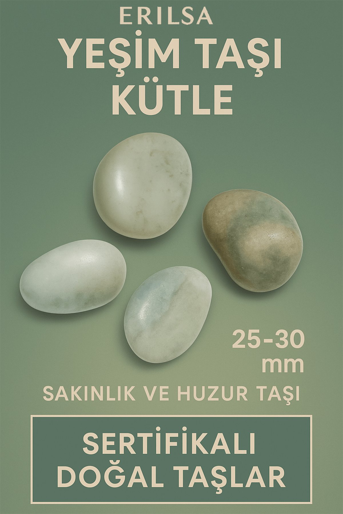 Sertifikalı Açık Yeşim (Jade) Taşı Kütle 25–30 mm – Sakinlik ve Huzur Taşı