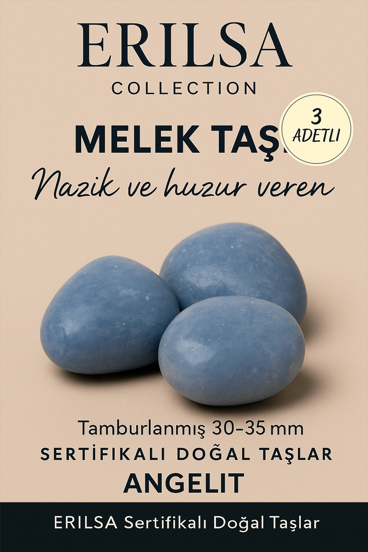 Sertifikalı Doğal Angelit Melek Taşı Kütle 3 Adetli – Huzur Veren Nazik Enerji El Taşı