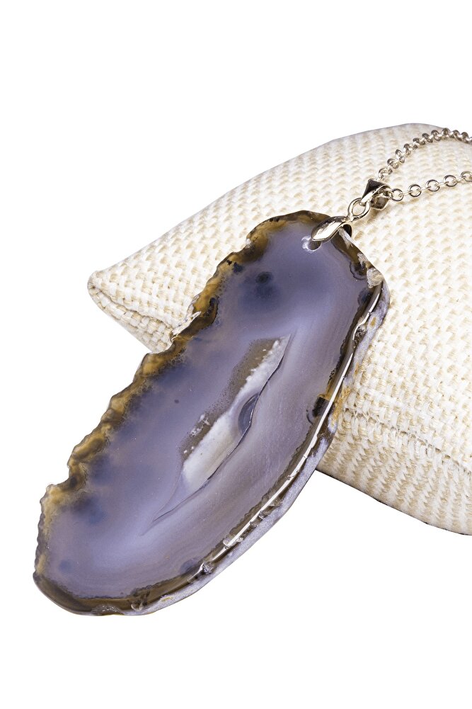 Sertifikalı Gümüş Aparatlı Doğal Siyah Akik Taşı Plaka Kolye