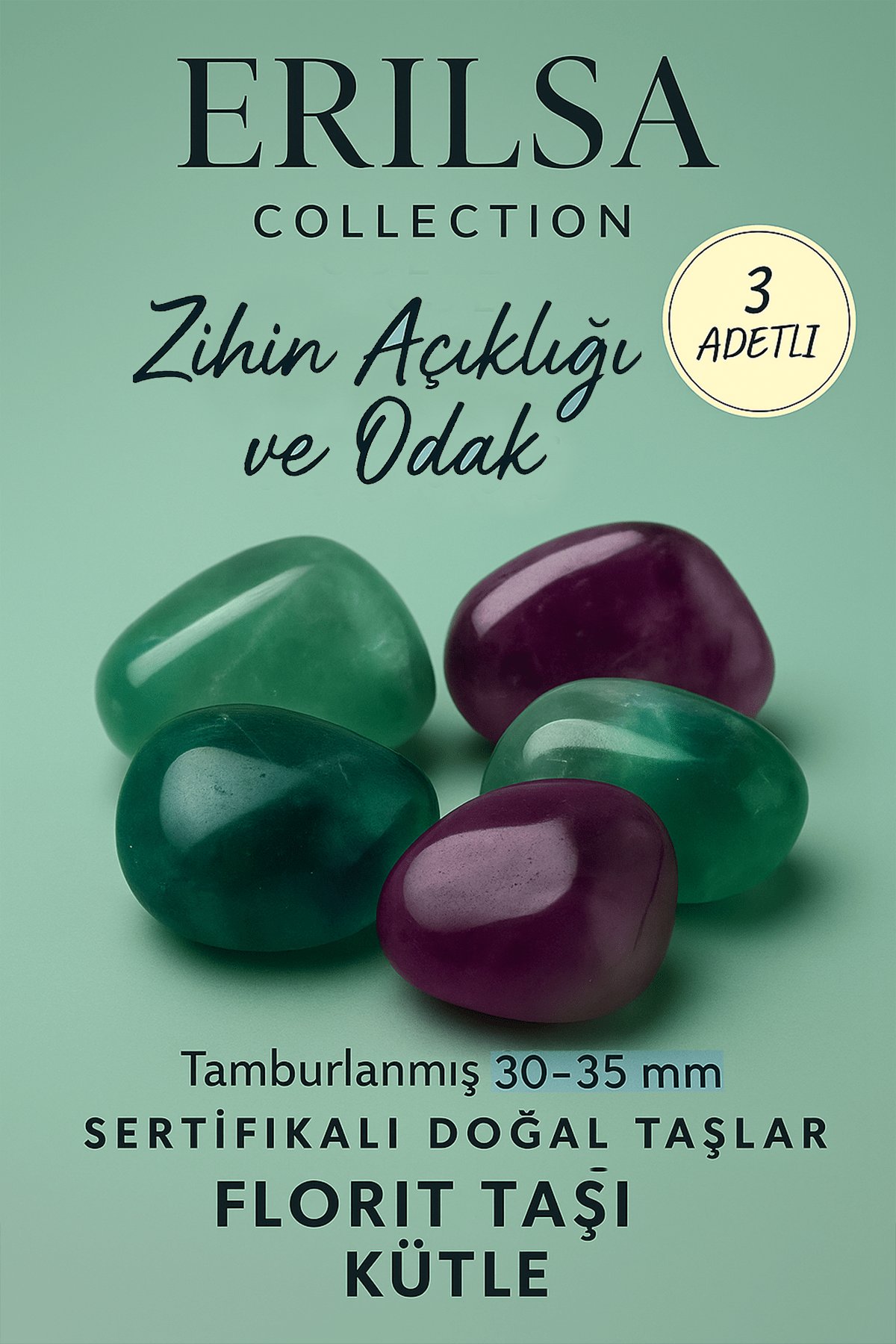 Sertifikalı Doğal Florit Taşı Kütle 3 Adet – Zihin Açıklığı, Odak ve Enerji Dengeleyici