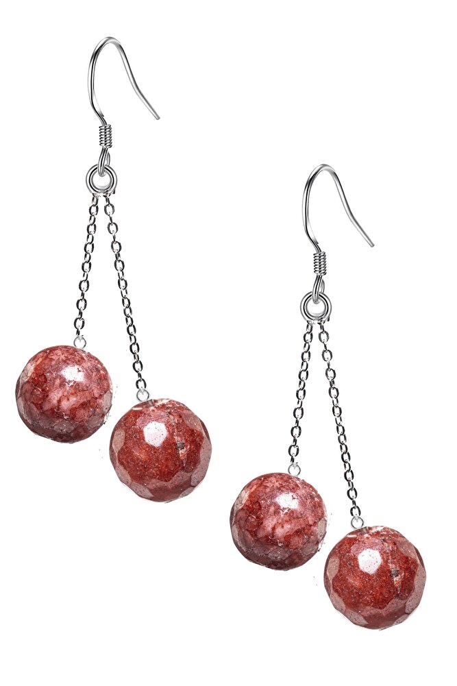 Sertifikalı Doğal Kırmızı Kuvars Taşı Gümüş Küpe