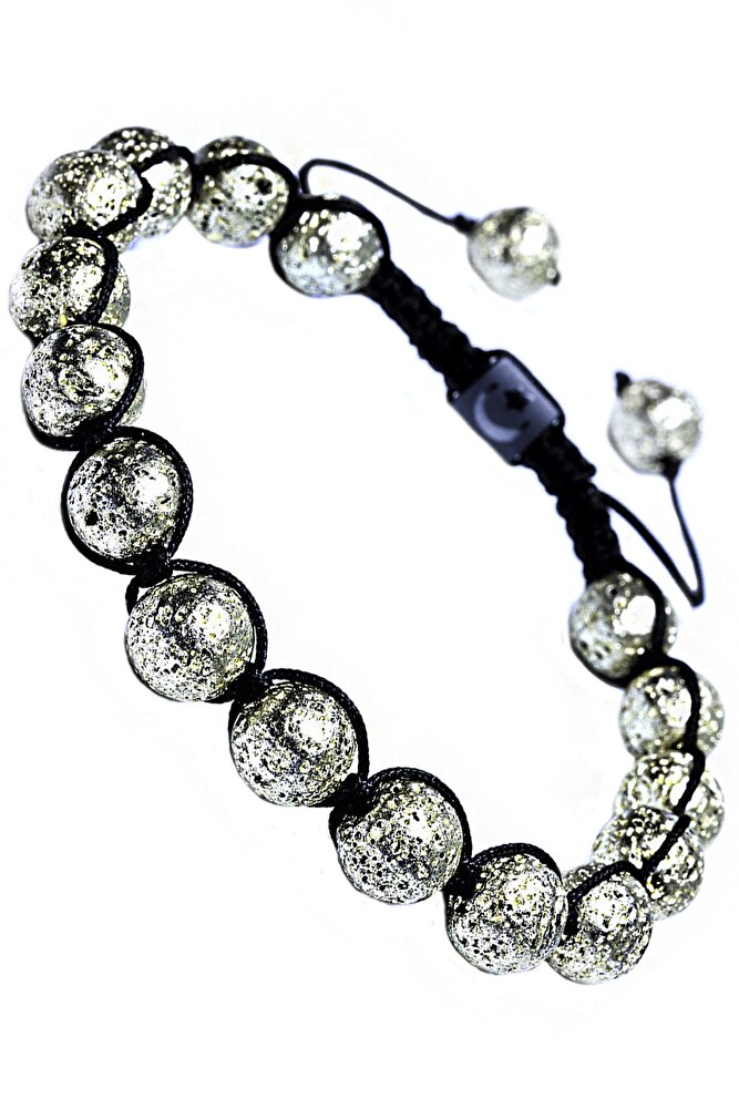 Sertifikalı Gümüş Renkli Doğal Lav Taşı Bileklik