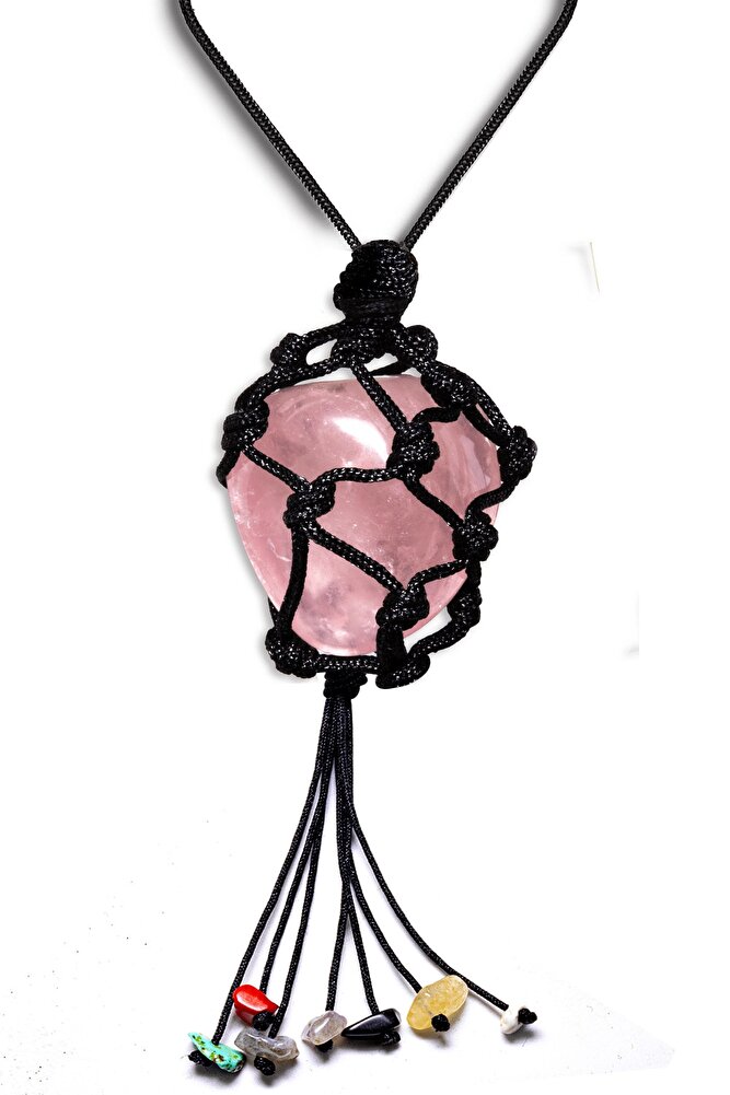 Sertifikalı Ayarlanabilir Doğal Pembe Gül Kuvars Taşı 7 Çakra Kolye