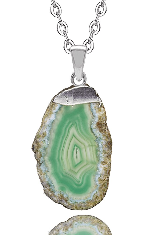 Sertifikalı Ham Doğal Yeşil Akik Taşı Plaka Kolye