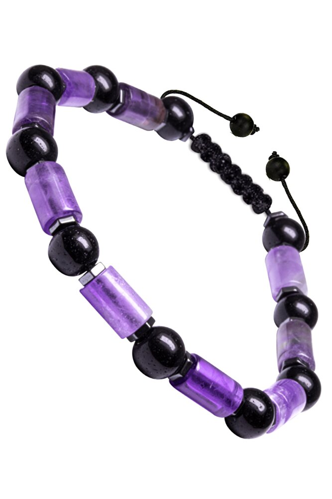 Sertifikalı Yüksek Kalite Doğal Ametist Oniks Hematit Taşı Bileklik