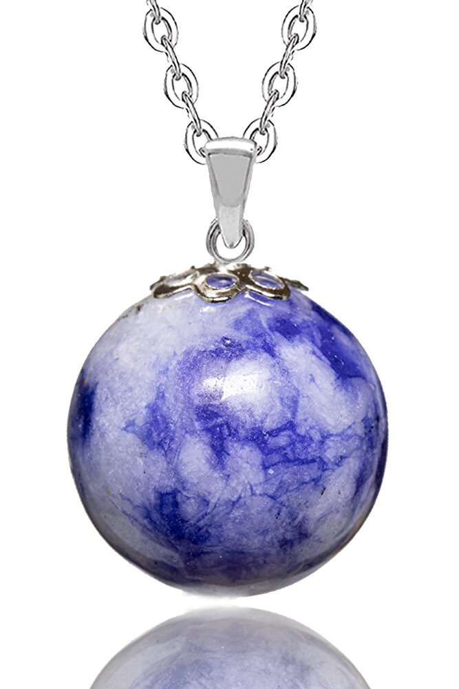 Sertifikalı Yuvarlak Doğal Sodalit Taşı Kolye