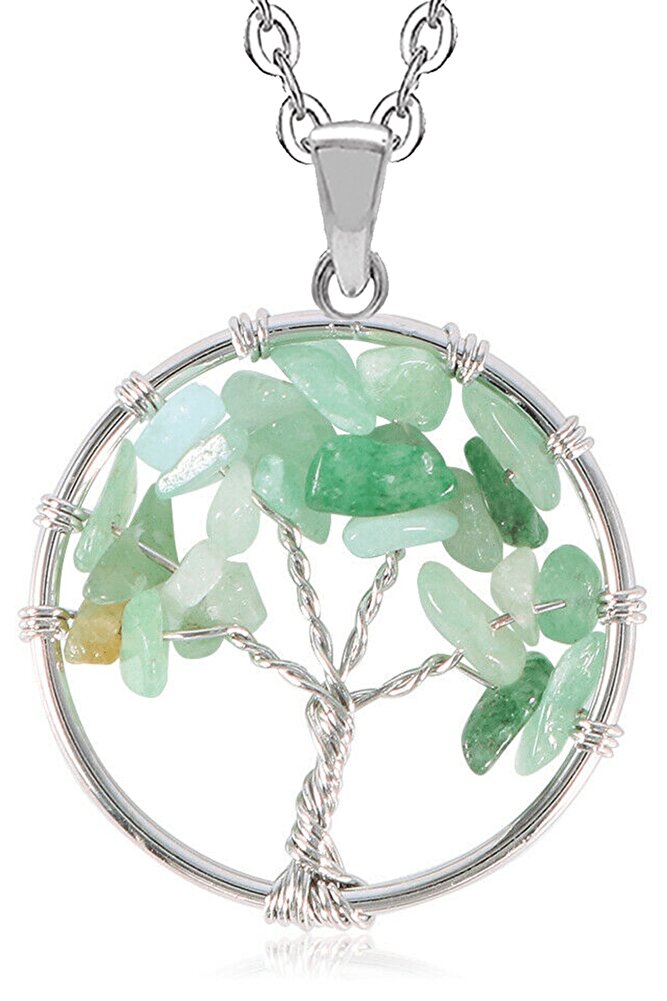 Sertifikalı Doğal Aventurin Taşı Hayat Ağacı Kolye