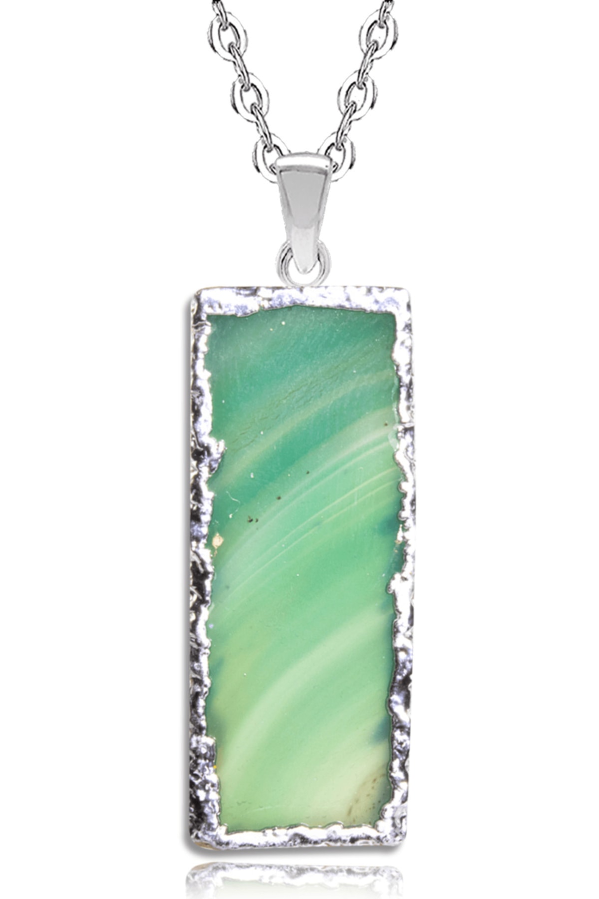 Sertifikalı Doğal Su Yeşili Desenli Akik Taşı Kolye Doğal Yeşil Renk 50 cm
