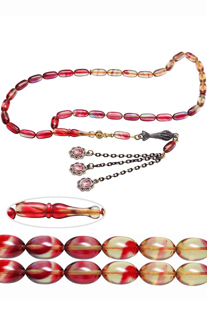 Kırmızı Şeffaf Renkli Kapsül Kesim Ateş Kehribar Tesbih