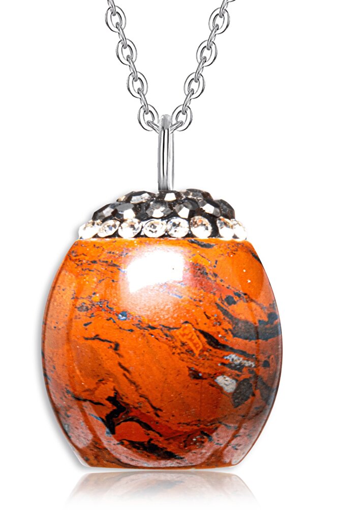 Doğal Kahverengi Desenli Jasper Taşı Kolye