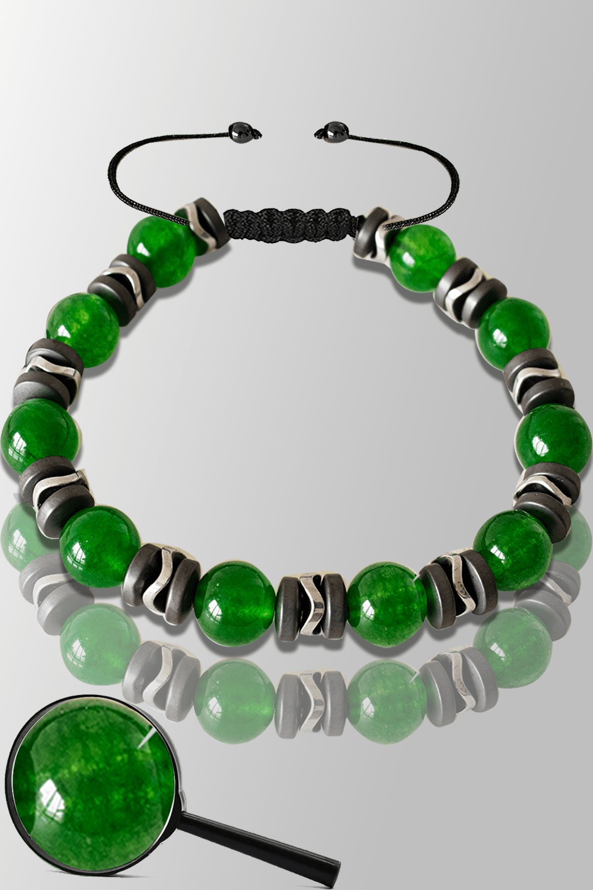 Sertifikalı Mat Hematit Gerçek Yeşim Taşı Bileklik - Ayarlamalı