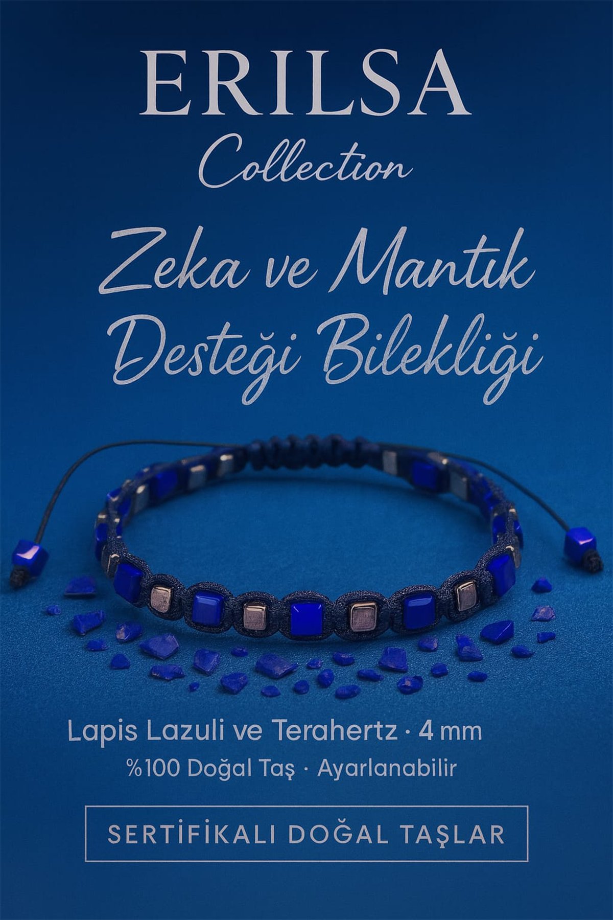 Sertifikalı Zeka ve Mantık Desteği Enerji Bilekliği – Lapis Lazuli ve Terahertz Doğal Taş 4 mm