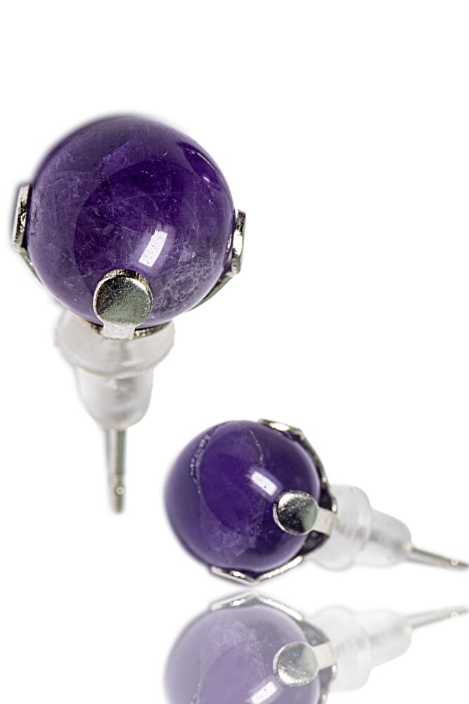 Sertifikalı Doğal Ametist Taşı Nokta Doğal Taş Küpe