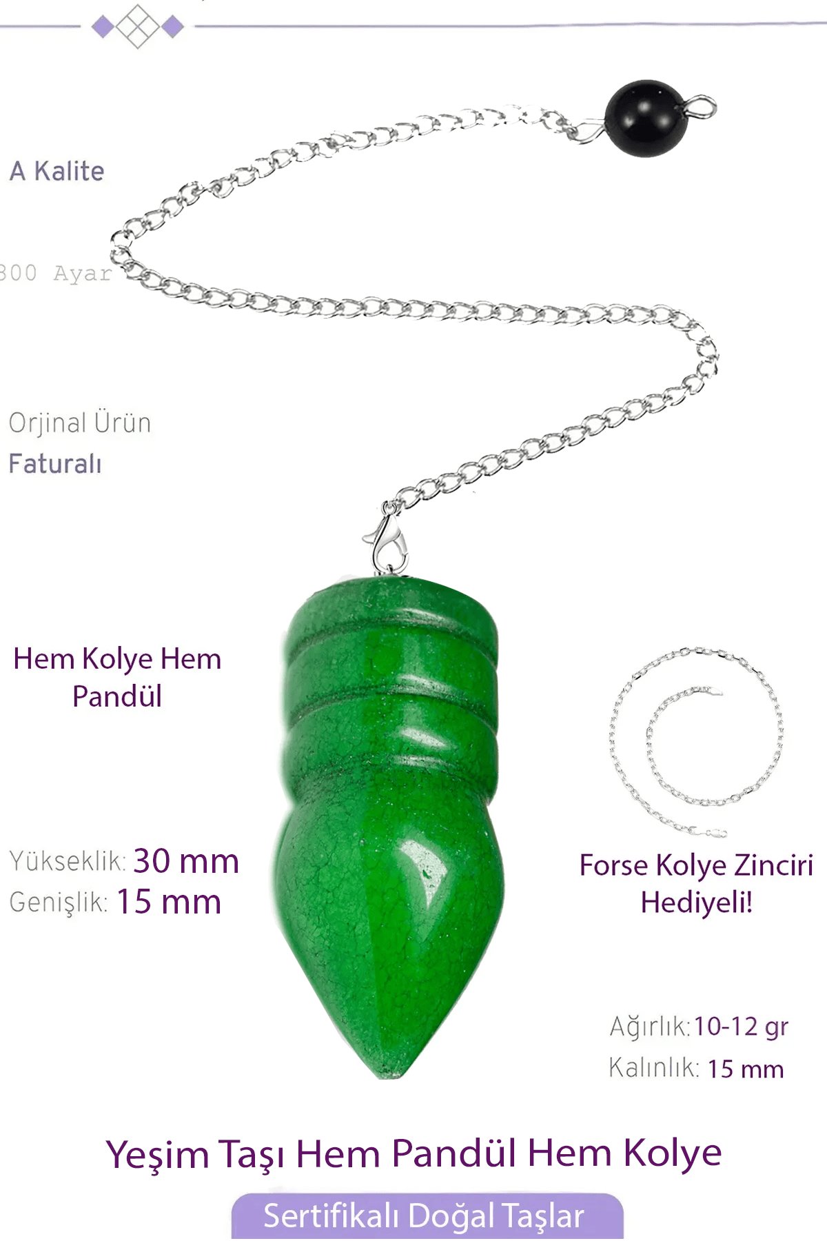 Sertifikalı Nefrit Yeşimi Taşı Pandül Sarkaç Hem Pandül - Hem Kolye