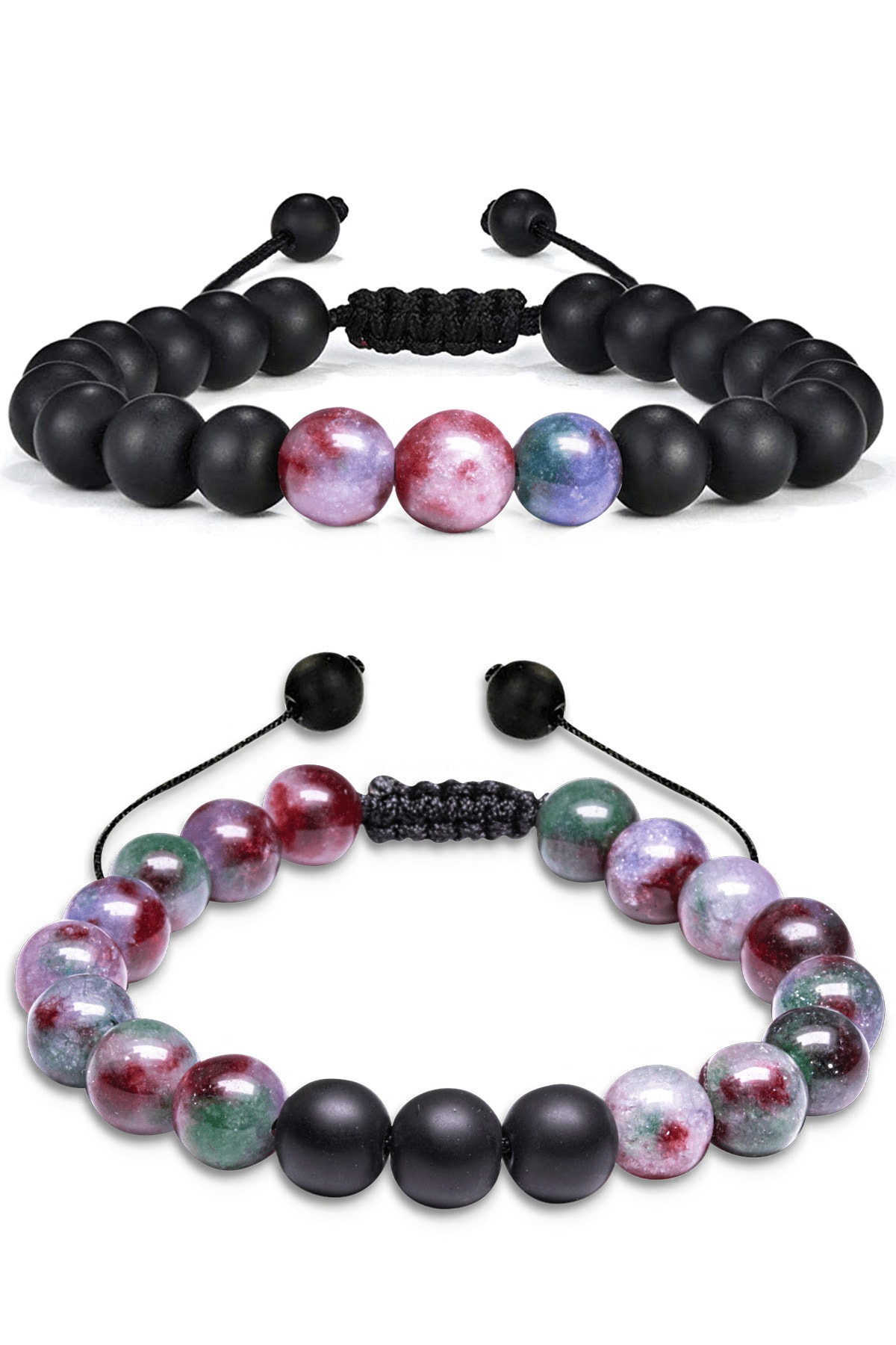 Sertifikalı Makrome Kırmızı Yeşil Kuvars Doğal Taş Bileklik Seti