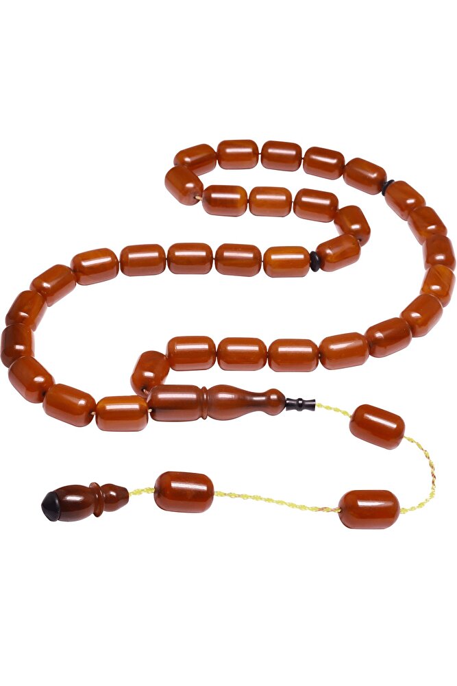 Sertifikalı Sistemli Turuncu Renk Osmanlı Benzetmesi Çubuk Sıkma Kehribar Tesbih