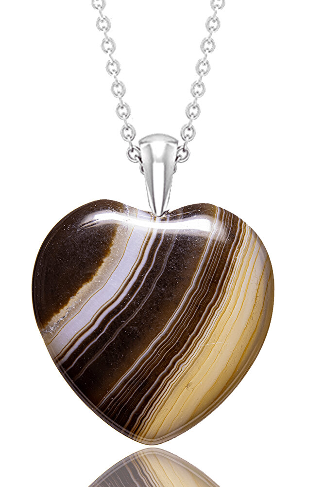 Sertifikalı Kalp Kesim Damarlı Kahverengi Akik Taşı Kolye