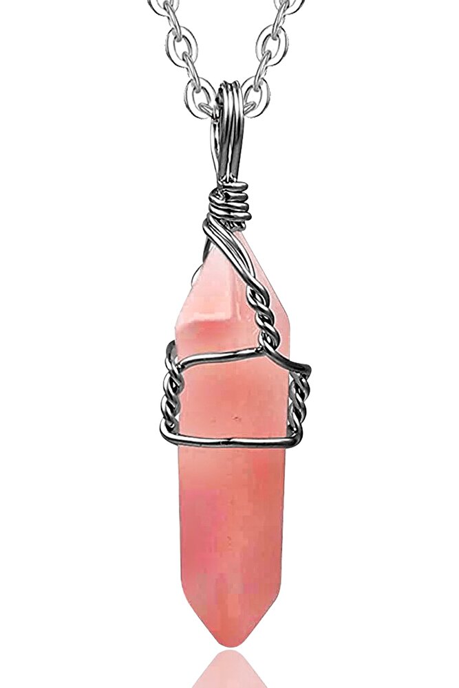 Sertifikalı Doğal Yüksek Kalite Pembe Gül Kuvars Taşı Kolye