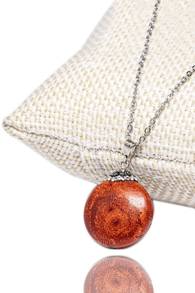 Sertifikalı Doğal Kırmızı Mercan Taşı Kolye (zirkon Taşlı)