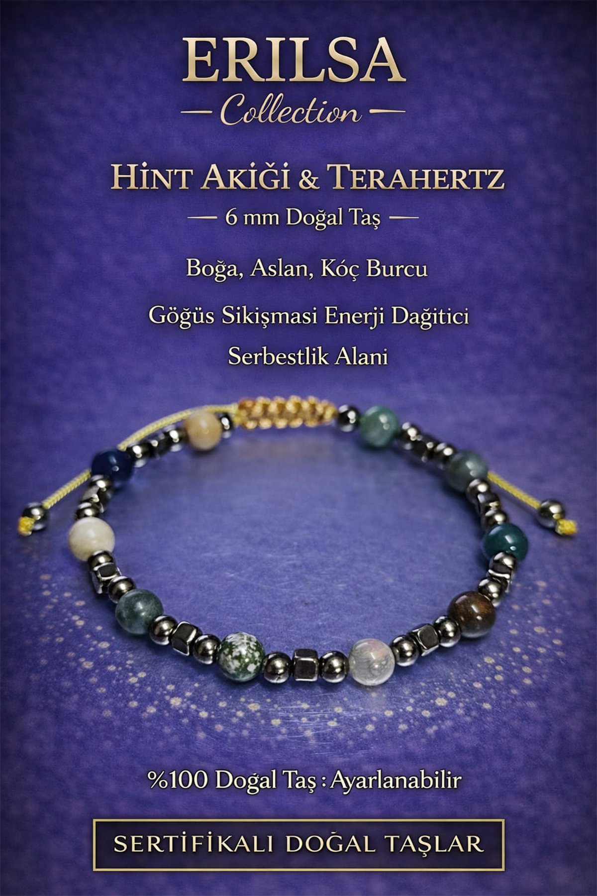 Sertifikalı Göğüs Sıkışması Enerji Dağıtıcı Bileklik – Hint Akiği Ve Terahertz 6 Mm Doğal Taş
