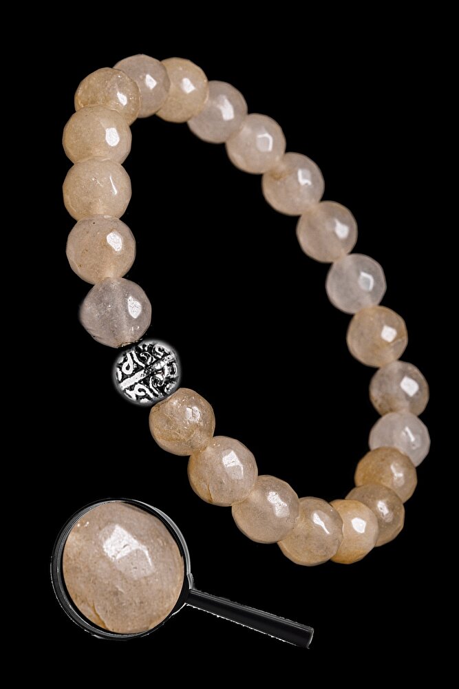 Sertifikalı Gümüş Aparatlı Fasetli Doğal Güneş Taşı Bileklik